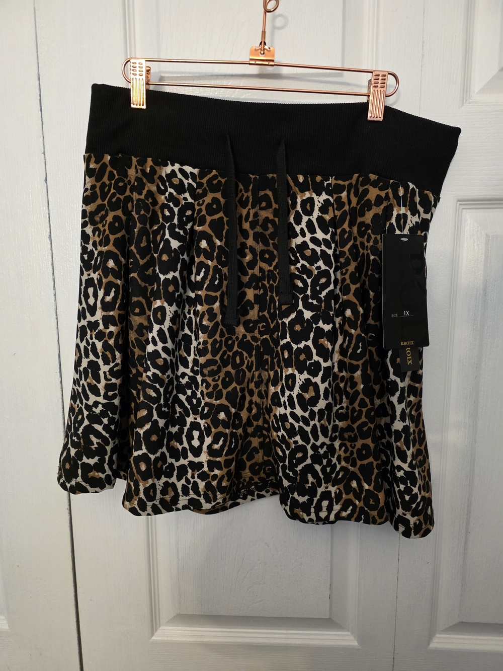 Leopard Print Skater Skirt with Black Elastic Waistband